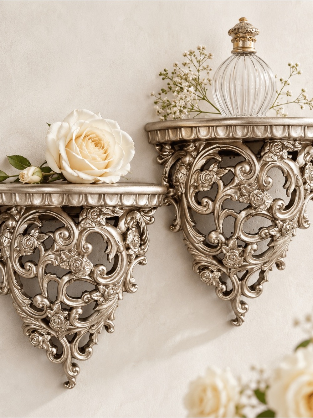 Set of 2 Ornate Gold Wall Shelves ✨ Romantic Cottage Baroque Decor